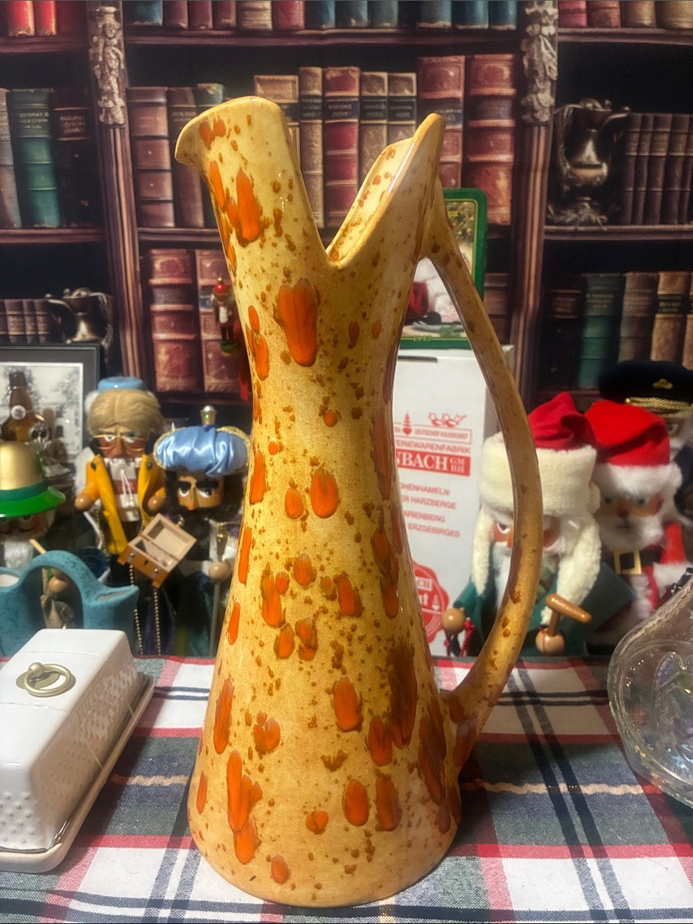 Yellow and Orange Speckled Ceramic Pitcher/ Vase